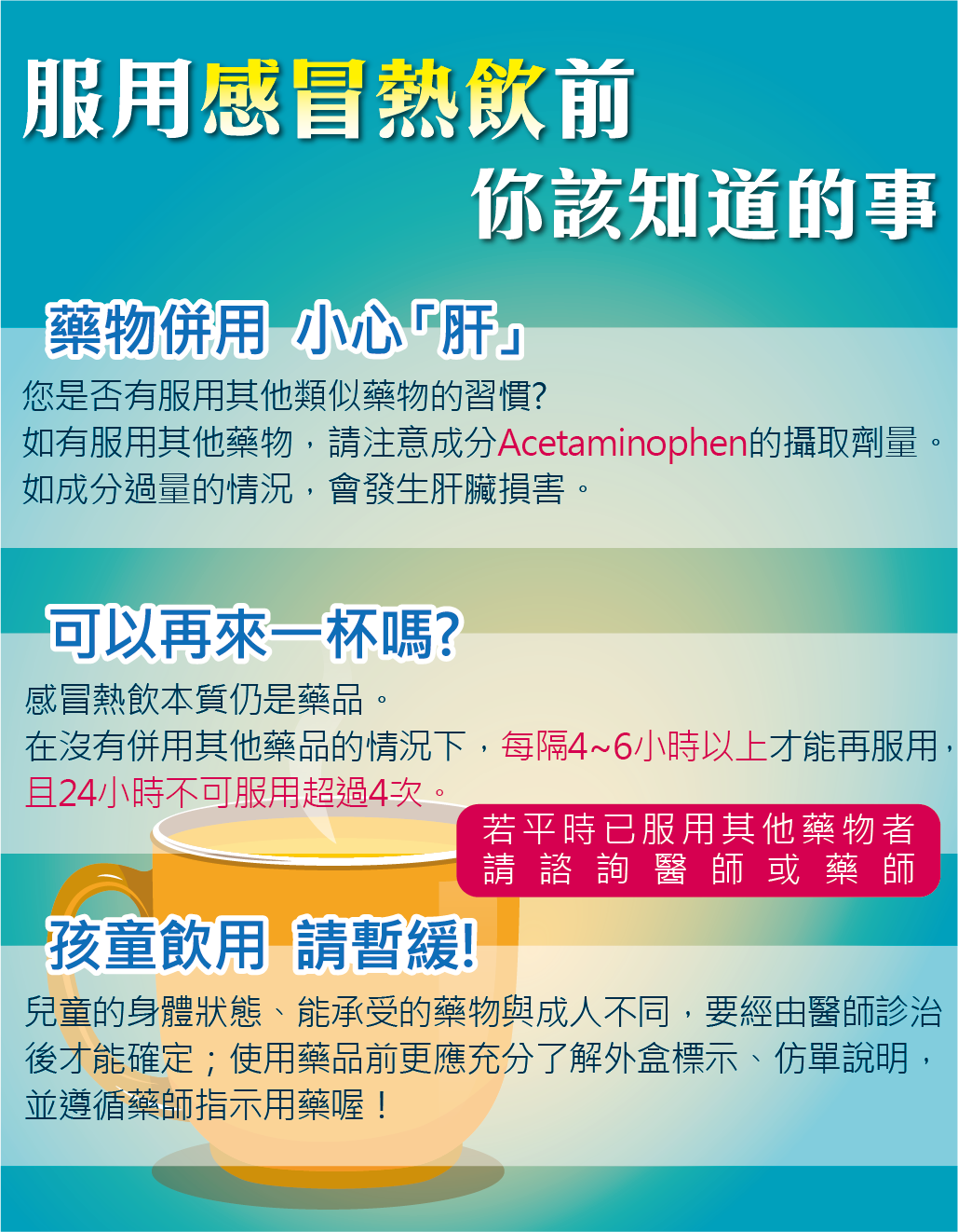 喝「感冒熱飲」治感冒？Acetaminophen超量恐造成肝衰竭-乙醯胺酚