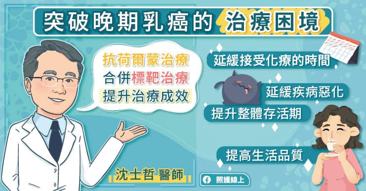 乳癌晚期復發轉移，抗荷爾蒙併用標靶藥物提升存活率，醫師圖文解析-抗荷爾蒙