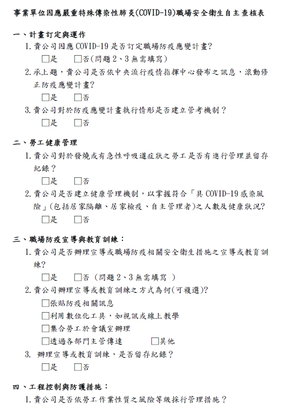 勞動部職安署提供-covid-19職場安全衛生自主查核表暨台灣職業衛生協會特刊｜徐卿廉專欄-HR