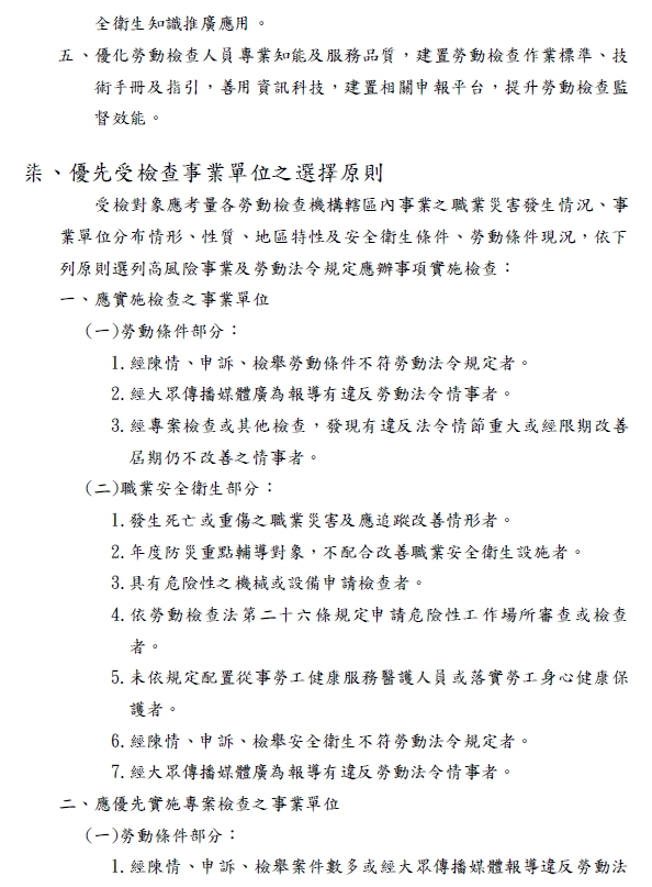 一百十年度勞動檢查方針｜勞動部-110年度勞動檢查方針