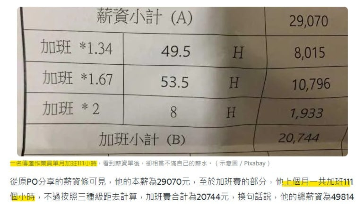 單月加班111個小時？