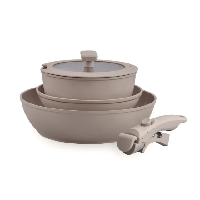 GOOGOO系列 可拆鍋奶茶陶瓷厚釜鑄造不沾鍋3鍋5件組
