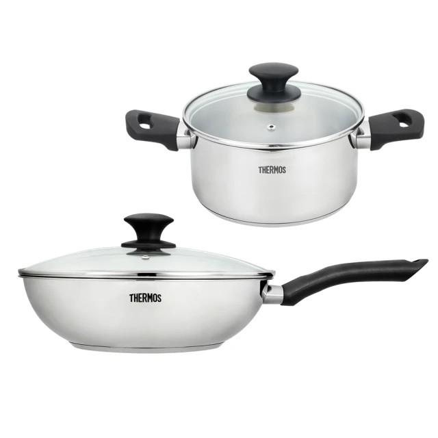 巧膳不鏽鋼含蓋單柄炒鍋28cm+雙耳湯鍋20cm